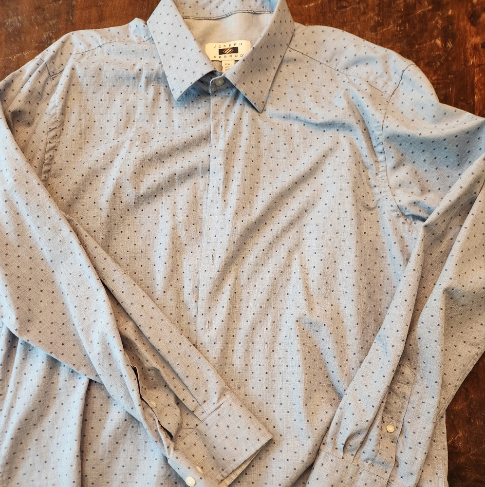Joseph Abboud Button Up Shirt Mens XXL Blue with Dk Blue check Long Sleeve